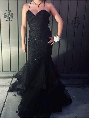 Black Strapless Mermaid Prom Dress with Lace and Tulle